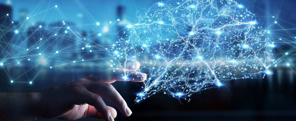 Businessman using digital x-ray human brain interface 3D rendering